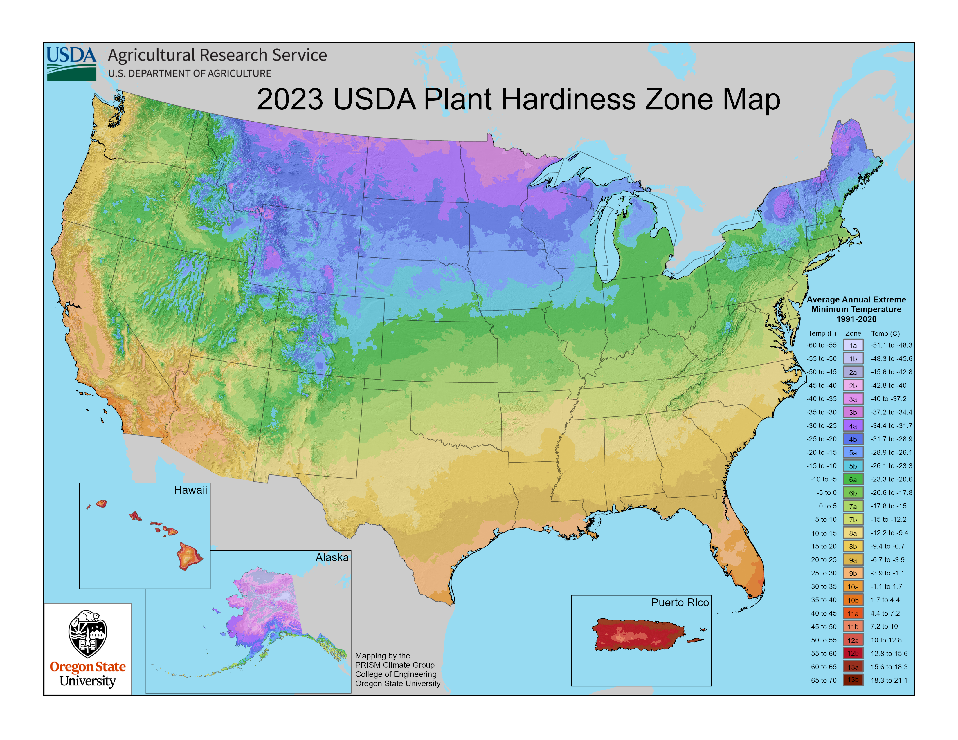 USDA hardiness zone map of the United States